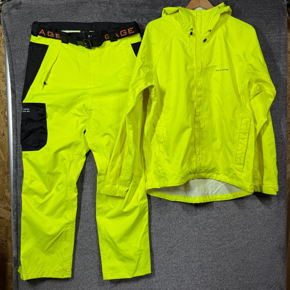 Grundens Gage Technical Gear Men Rain Suit Jacket Pants Neon Yellow Medium